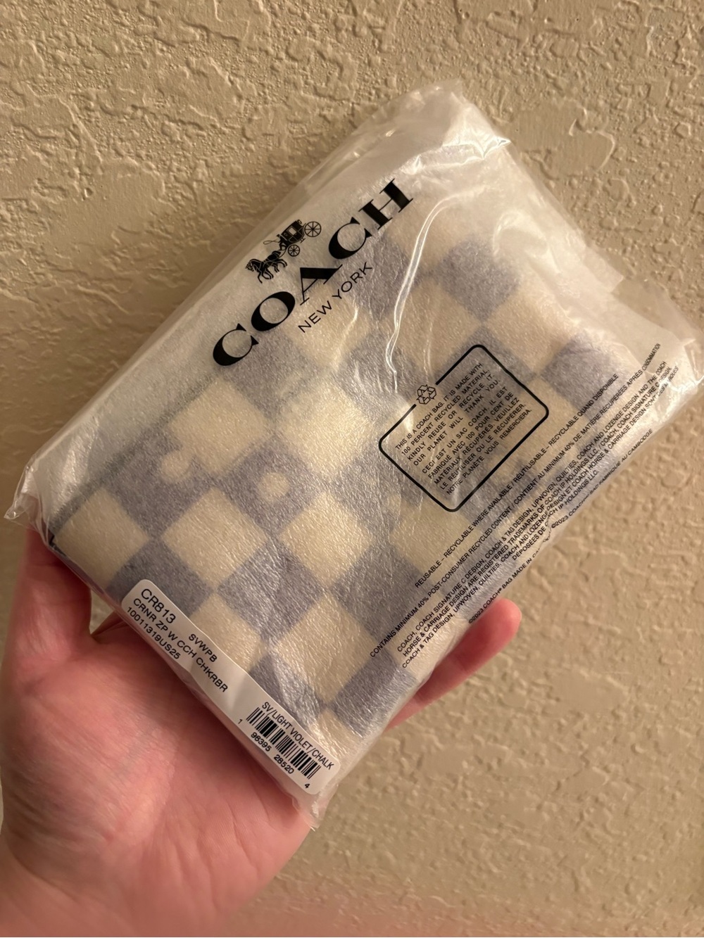 Coach Corner Zip Checkerboard Wristlet Light Violet BRAND NEW! With tags! - Picture 5 of 6